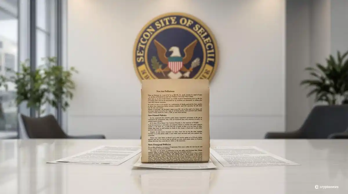 SECの新しい仮想通貨規制方針を象徴的に表現したオフィス風景