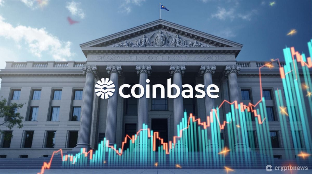 SECとコインベースのロゴ、上昇するビットコインチャート