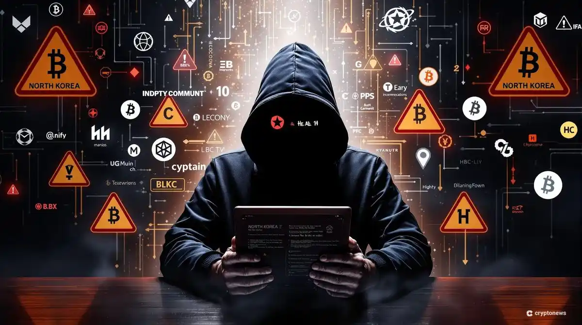 北朝鮮ハッカー集団による仮想通貨詐欺を象徴的に表現した画像