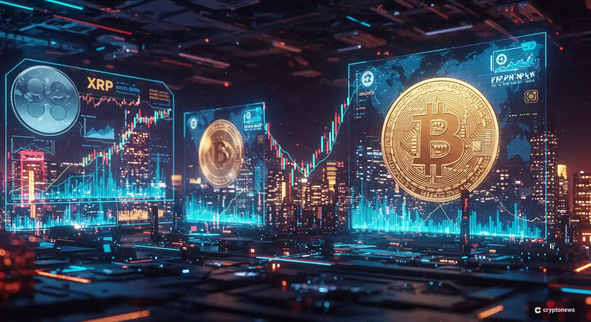 XRPとビットコインの競争と価格上昇の可能性を表現した画像