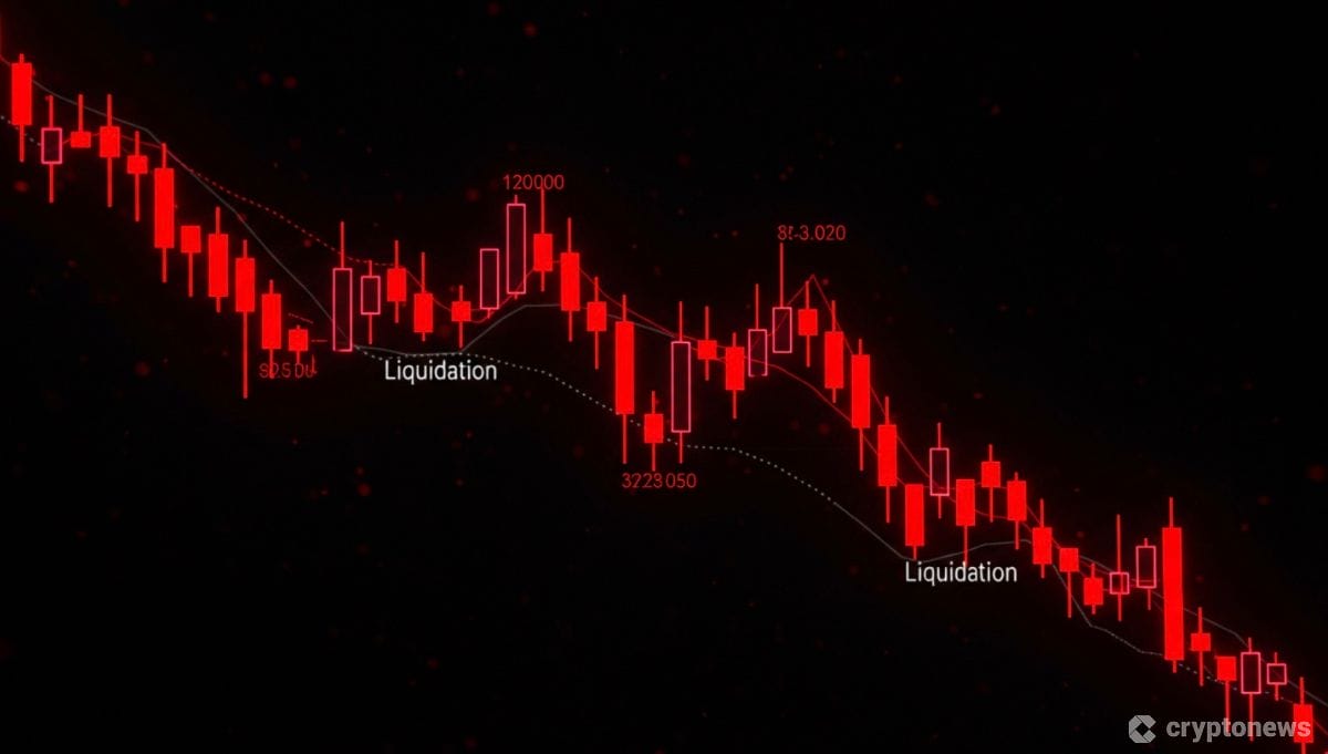ビットコイン価格急落と15億ドルの清算を表すチャート