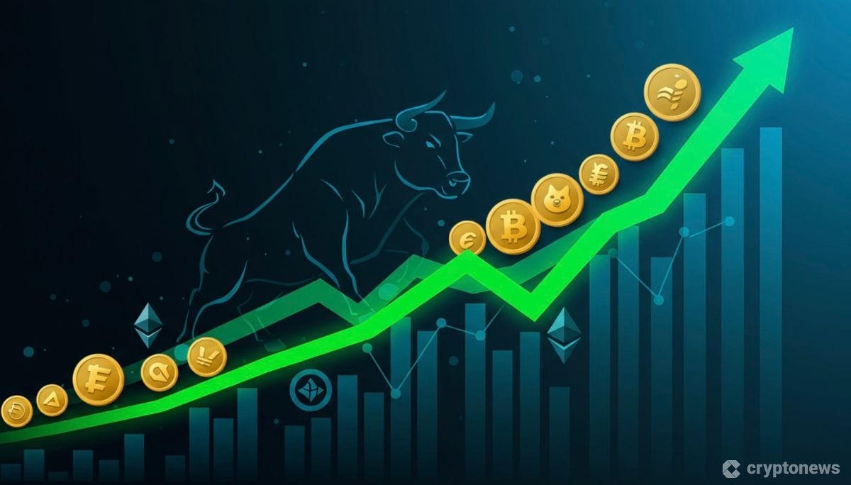 上昇トレンドを示す仮想通貨市場のチャートとBTC Bull Tokenシンボル