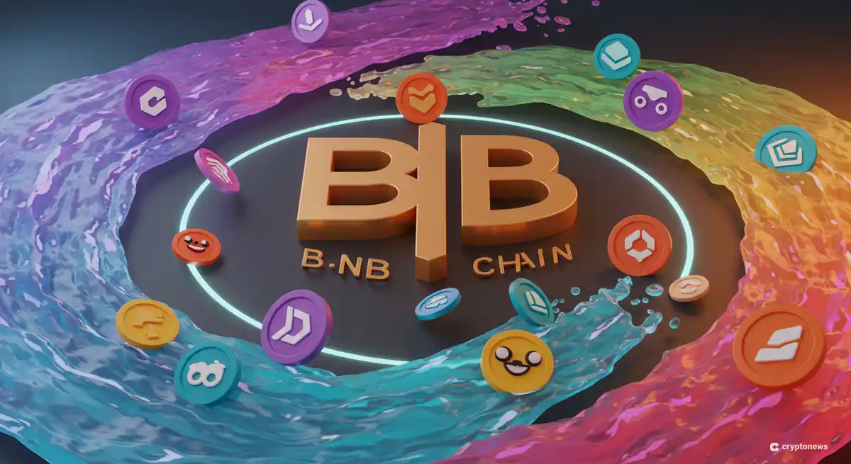 BNBチェーンのロゴと流動性プールを表現したデジタルイメージ