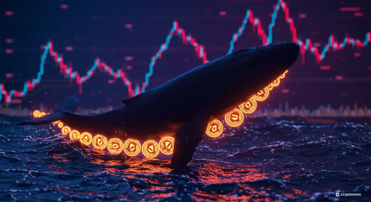 クジラの取引活動による仮想通貨価格への影響を表現した画像
