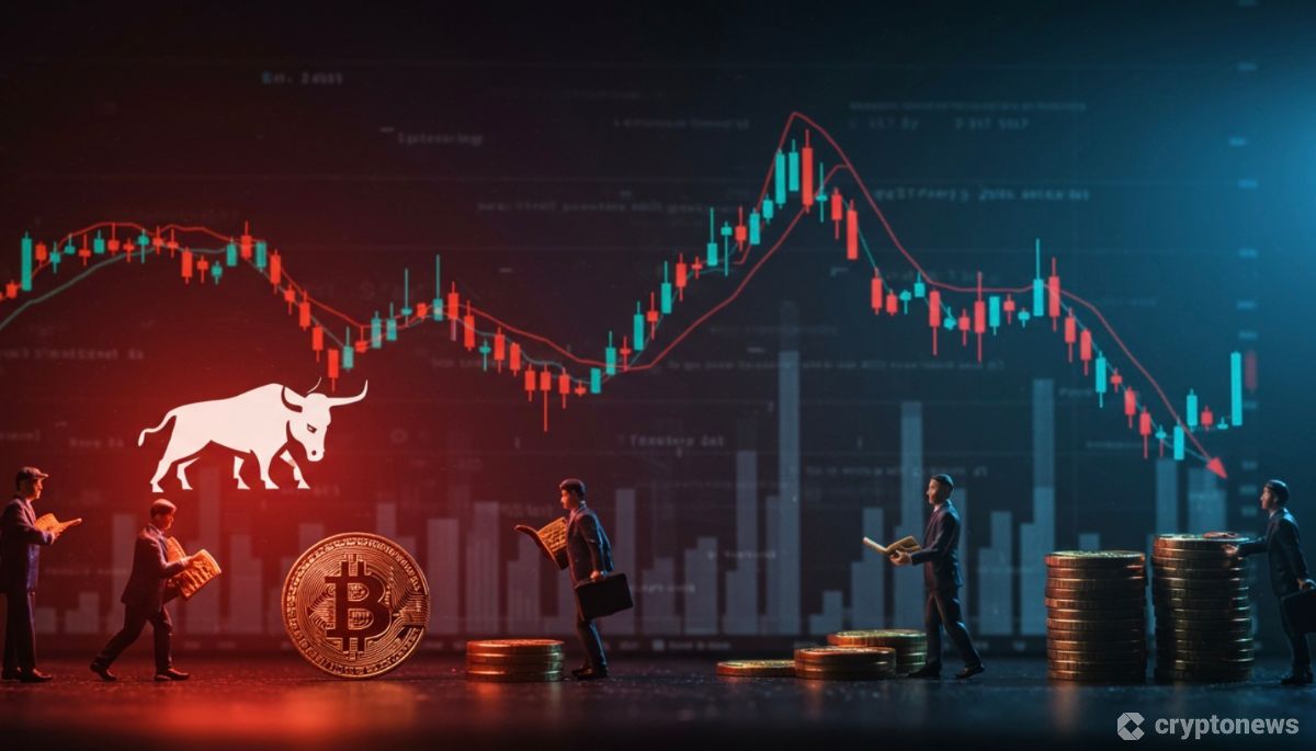 仮想通貨市場の下落と企業の投資戦略を表現したイメージ