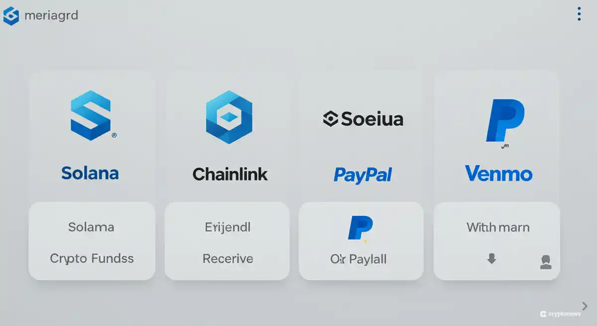 ペイパルとヴェンモのインターフェース上に表示されたソラナとチェーンリンクのロゴ