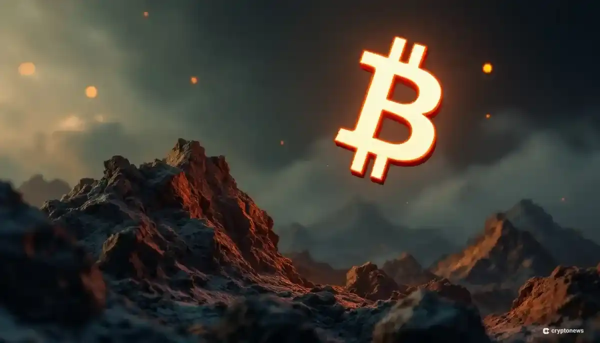 不安定な経済状況を表す背景の上を上昇するビットコインのシンボル
