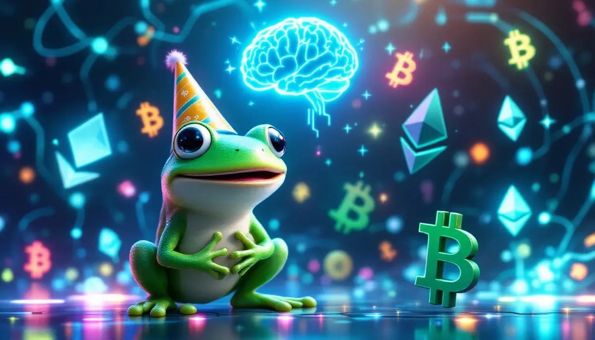 ミームコインの成長を表現するデジタル空間での仮想通貨シンボル