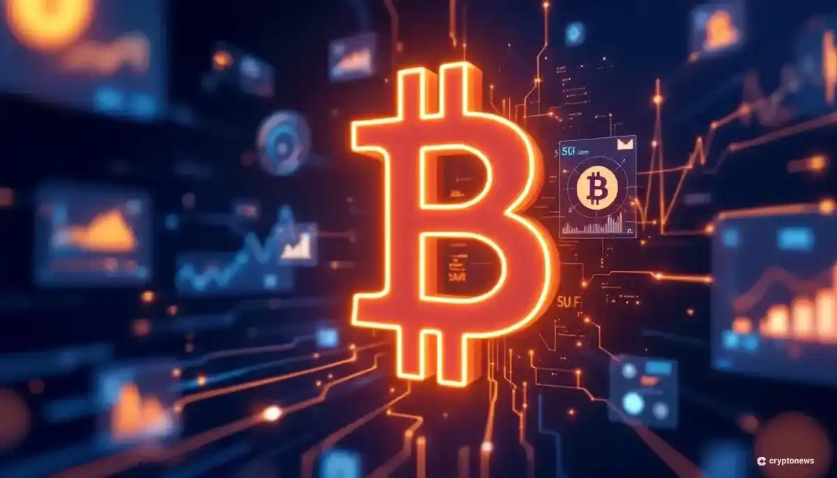 Suiネットワークとビットコインが統合されたことを示す未来的なイメージ