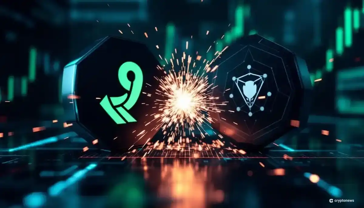 ロビンフッドとOpenAIのロゴが対立するイメージの3Dレンダリング