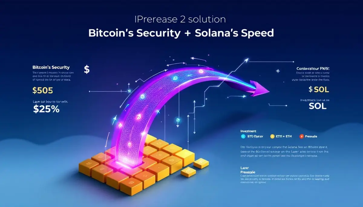 ビットコインのシンボルと高速ネットワークが融合した、レイヤー2ソリューションを表現するフラットデザインのイラスト