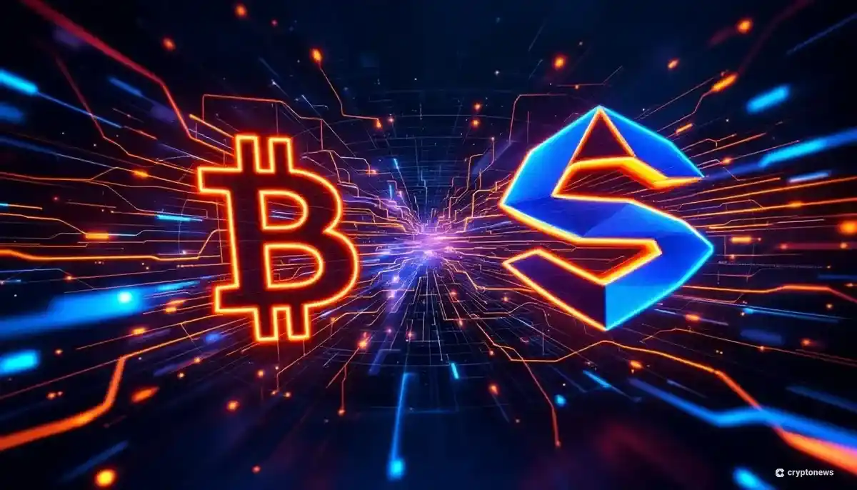 ネオンアートで表現されたビットコインとソラナの融合