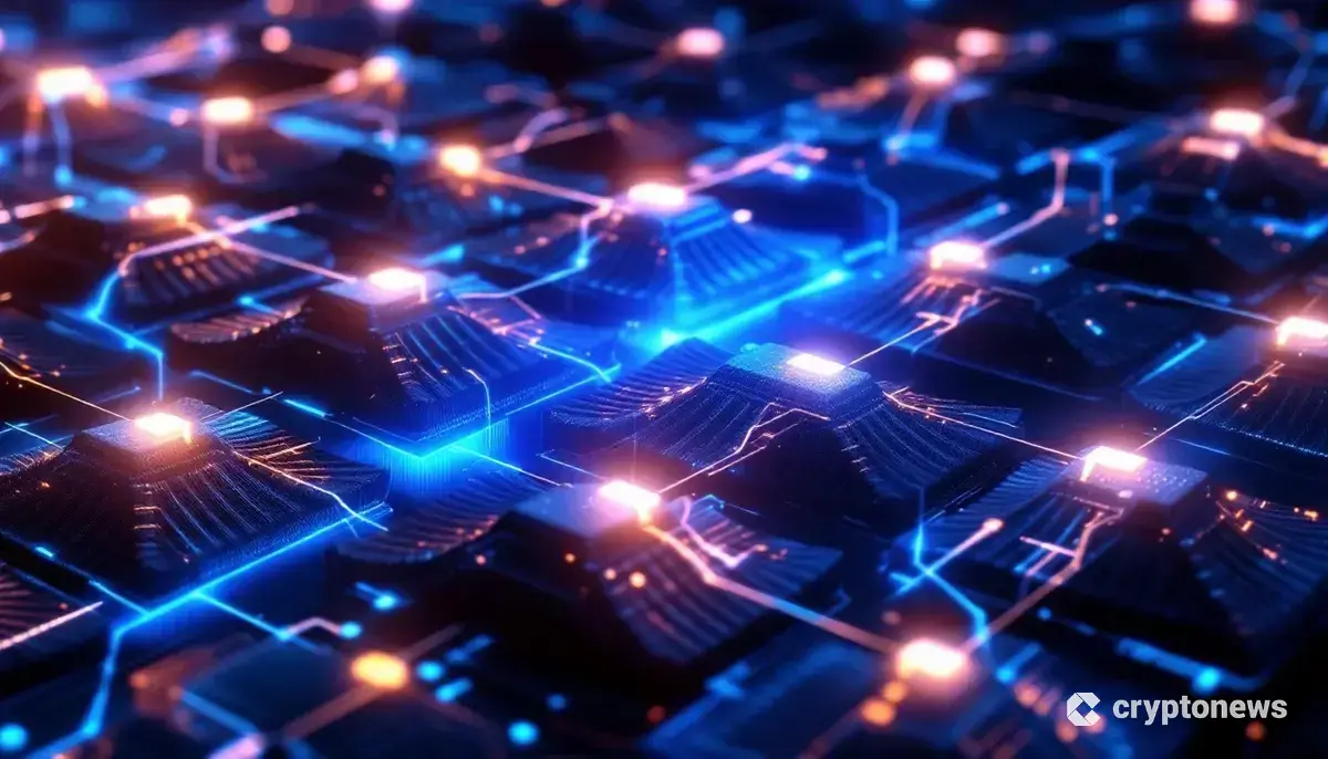 韓国の伝統的な瓦(Giwa)が連結し、未来的なブロックチェーンネットワークを形成しているデジタルアート