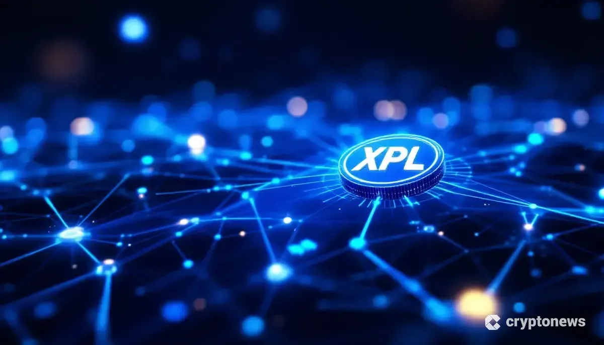 ステーブルコインが流れるプラズマブロックチェーンのネットワークとXPLトークンのロゴ