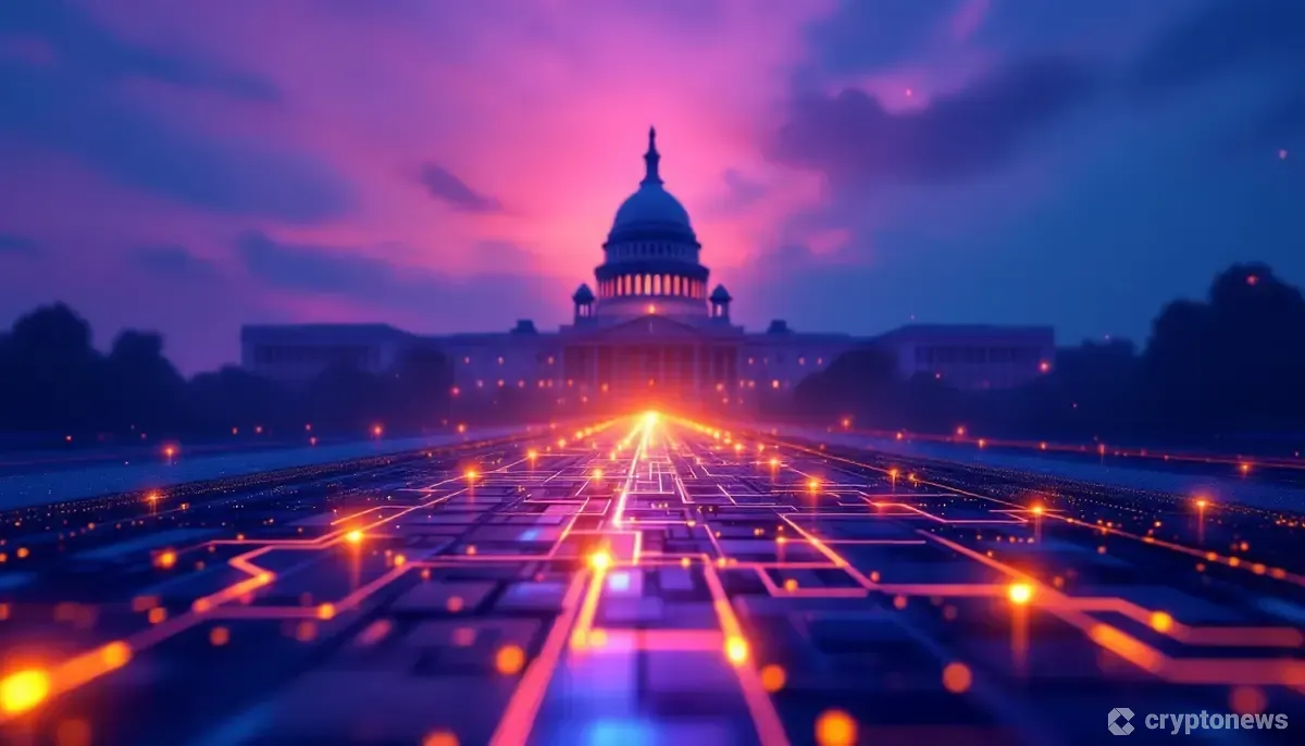 米国証券取引委員会(SEC)の規制変更を象徴する、ソラナなどの仮想通貨ロゴと新しいデジタルの道。