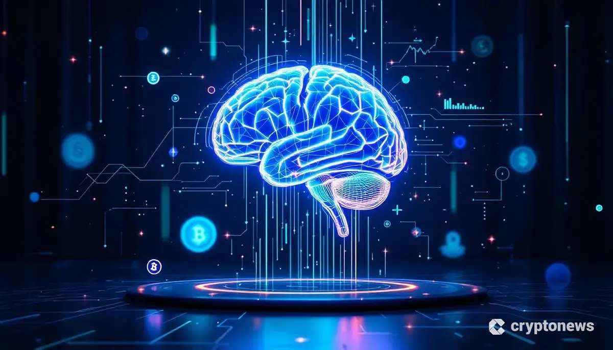 AIが仮想通貨市場を分析している様子を示す未来的な画像