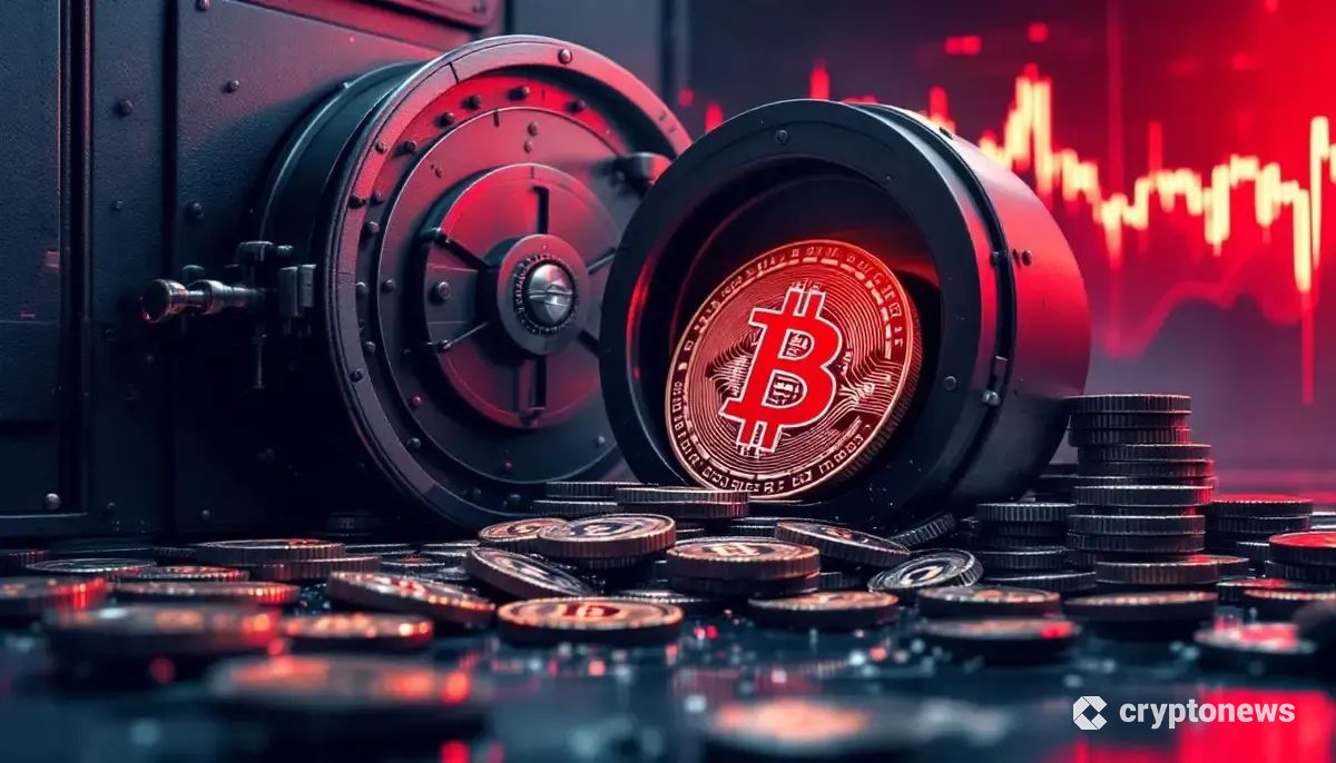 ビットコインの長期保有者による売却を示す、金庫からコインが流出するイメージ図