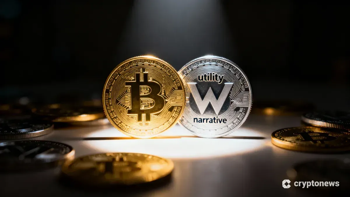 暗がりの中で特定の仮想通貨コインだけにスポットライトが当たり輝いている様子
