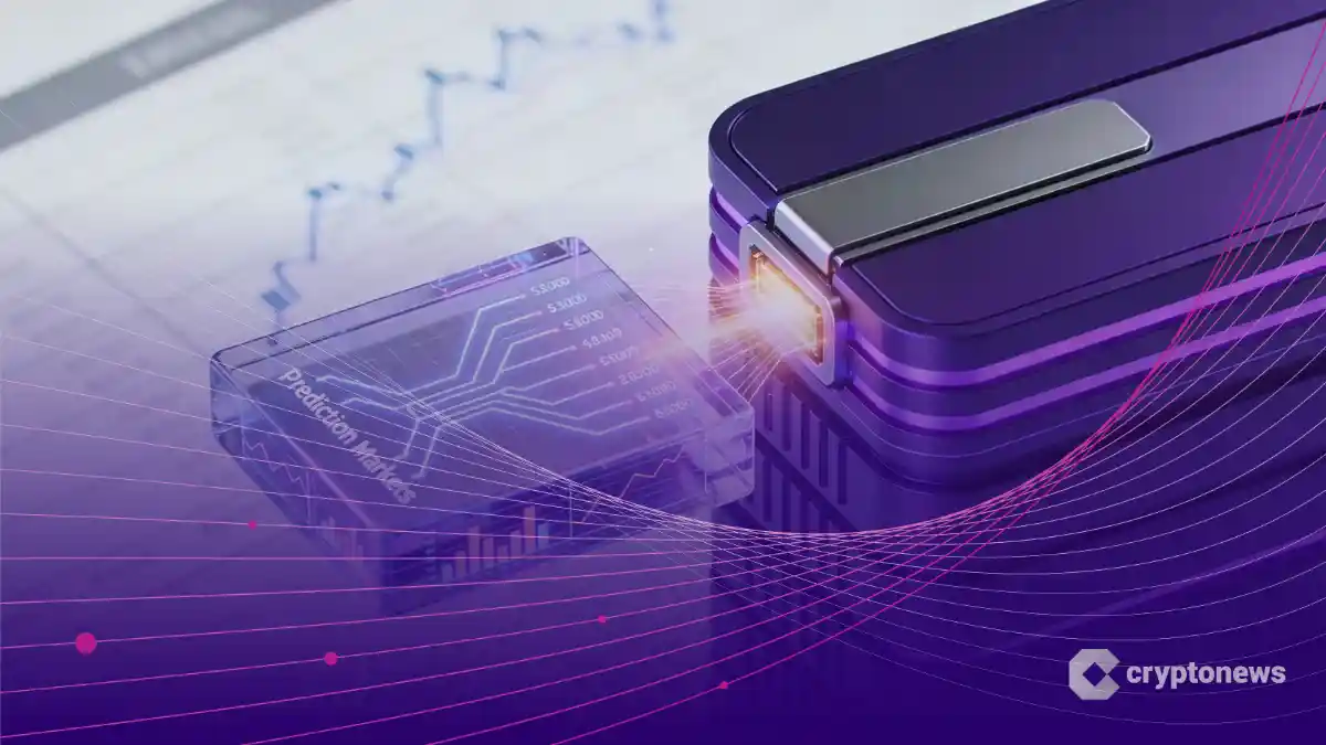 Coinbaseの紫色のプラットフォームに予測市場のデータブロックが統合される様子