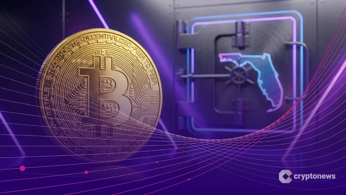 フロリダ州の地図が描かれたハイテク金庫とビットコイン