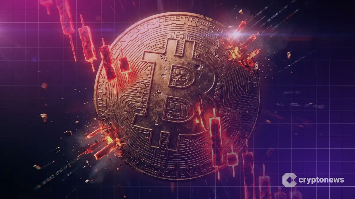 ビットコインの惑星が赤いチャートと共に急落し株価割れを示唆する様子