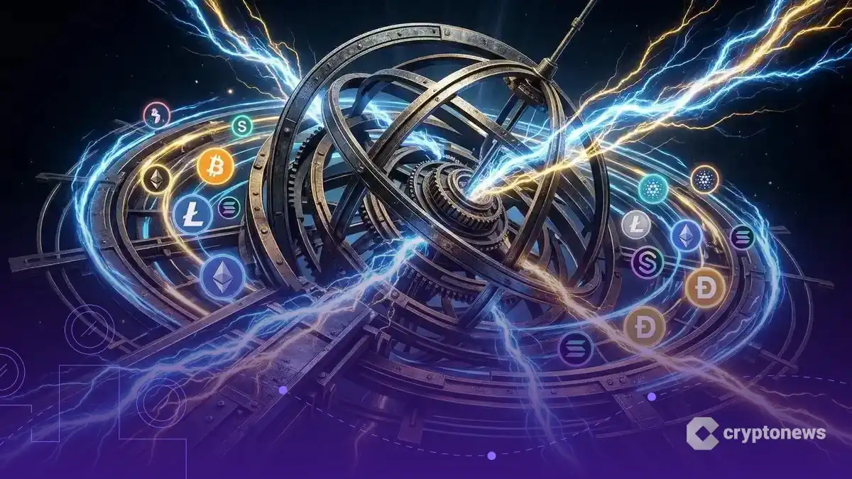 CMEの仮想通貨先物拡大を象徴する巨大な天球儀とコイン