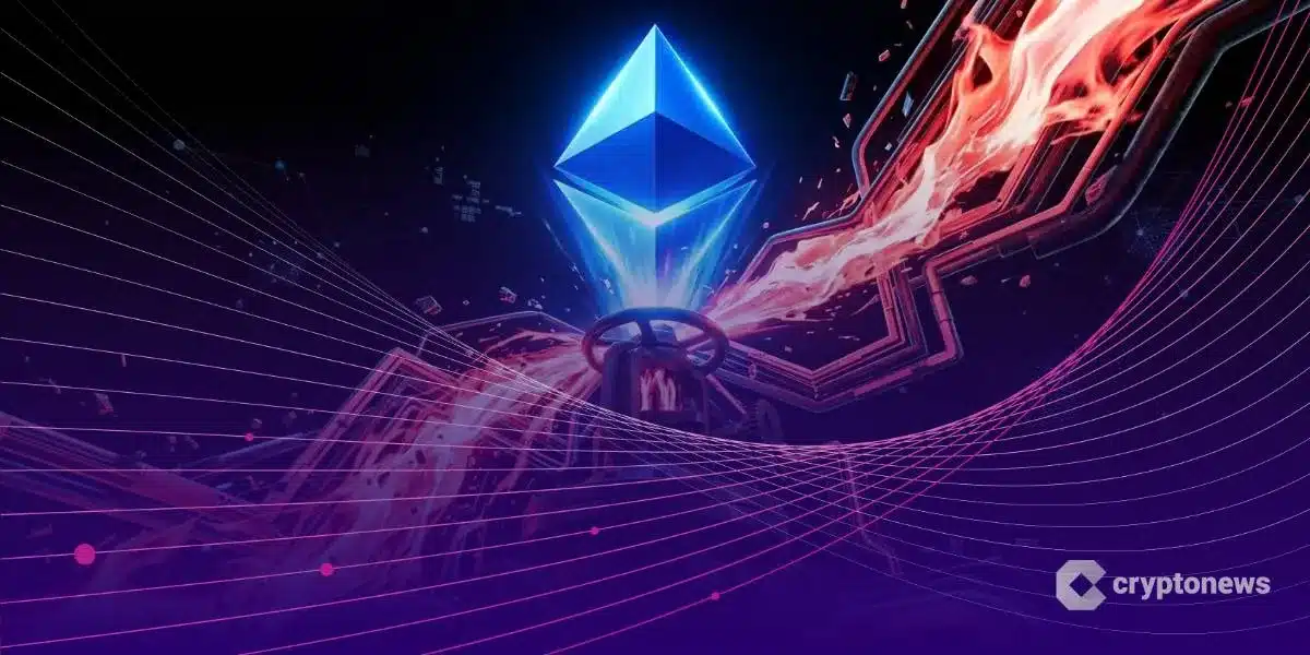 仮想通貨(イーサリアム)のロゴとガス代の低下を象徴するバルブのグラフィック