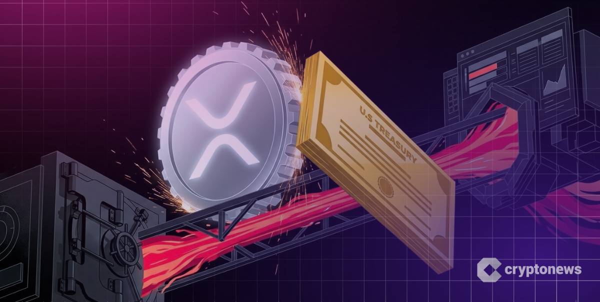 XRPロゴと米国債が連動する決済テストのイメージ