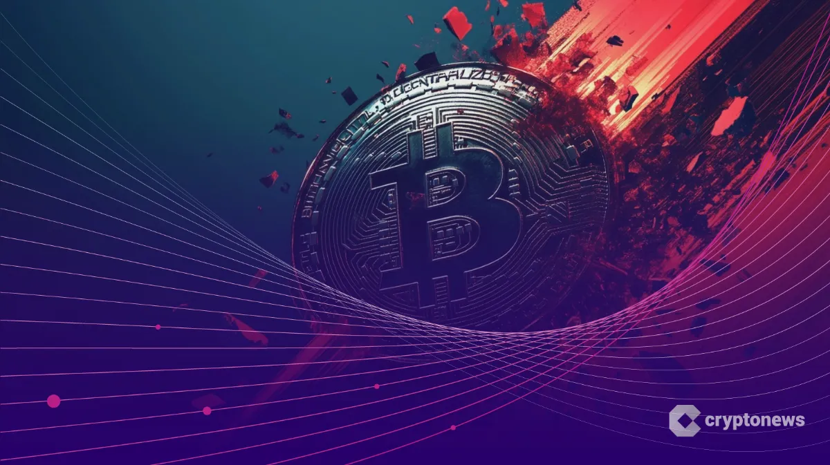 急激な赤い下降ラインを滑り落ちる巨大なビットコインのシンボル