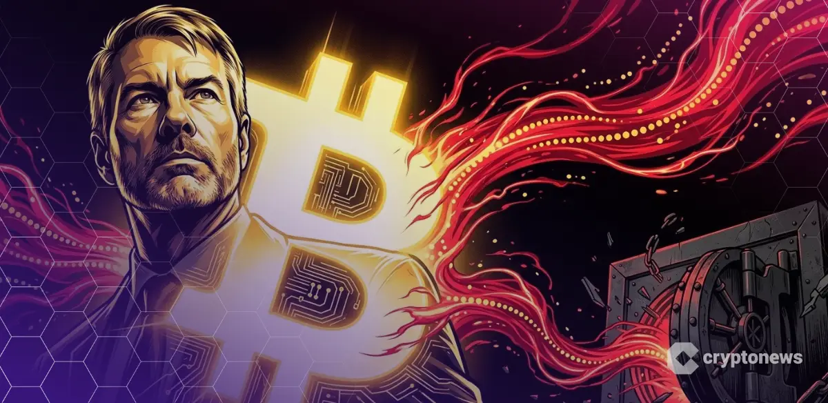 ビットコインロゴとマイケル・セイラー氏が融合し、追加購入を象徴する画像