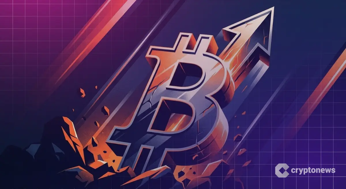 急上昇する巨大なビットコインロゴの抽象グラフィック