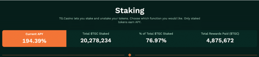 TG.Casino staking $TGC tokens