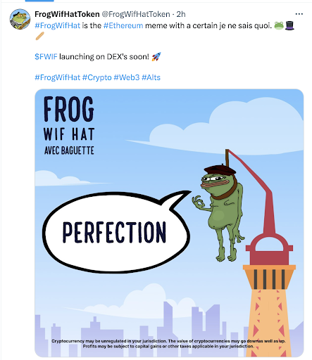 Frog Wif Hat token tweet