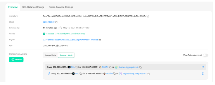 Whale wallet met veel $SLOTH