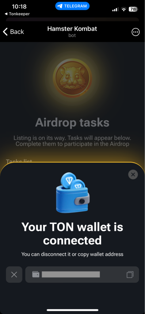 hamster kombat crypto game conenct TON wallet