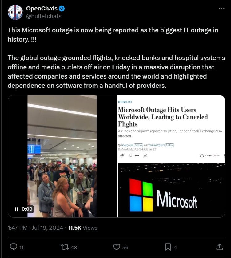 X Post Microsoft Global Blackout
