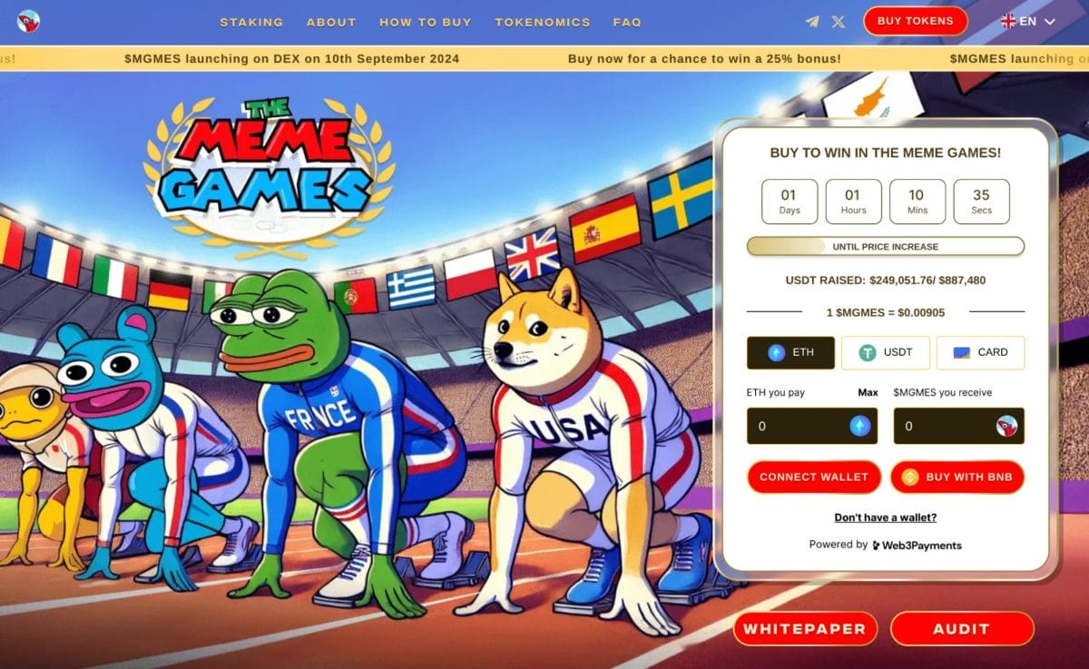 The Meme Games presale bereikt $250k mijlpaal