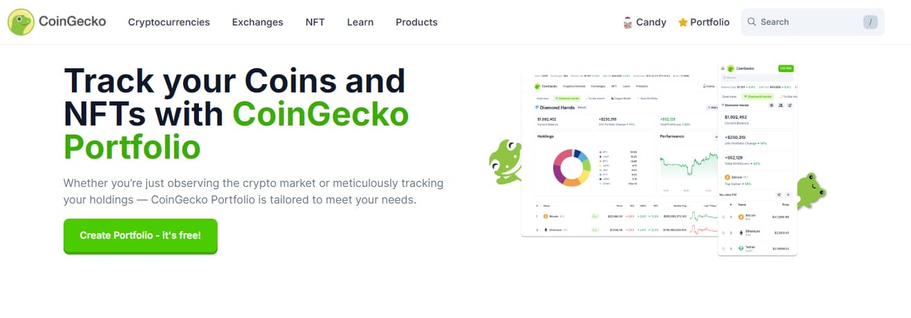 coingecko gratis crypto portfolio tracker