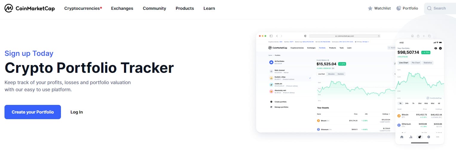 crypto portfolio tracker van coinmarketcap