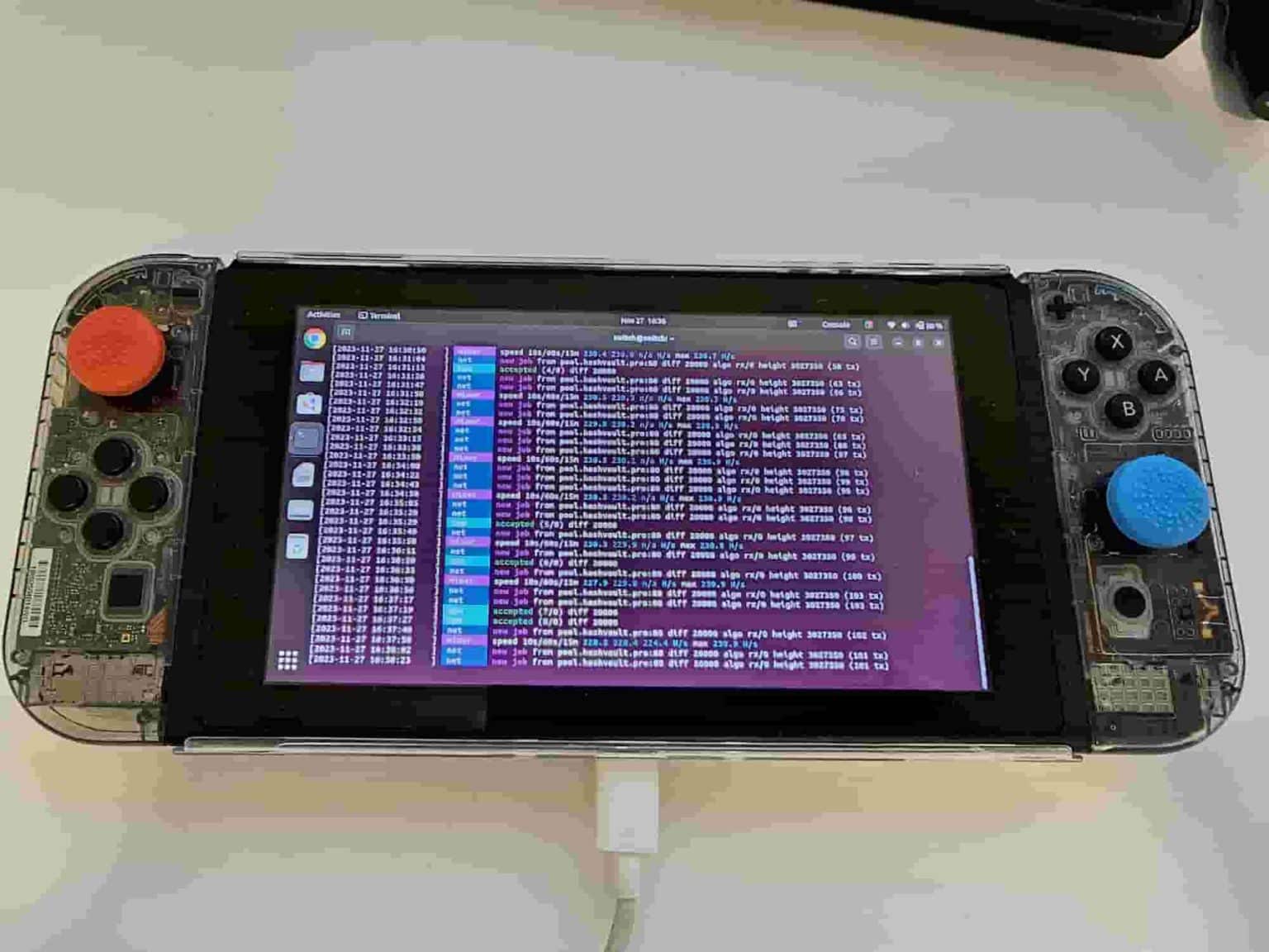 Nintendo Switch console mining Monero (XMR). Source: r/MoneroMining