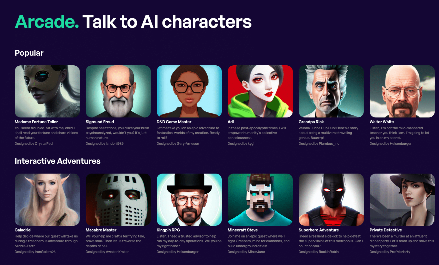 Nell'immagine una lista di personaggi creati dall'AI con cui è possibile parlare. - Fonte: Inworld AI