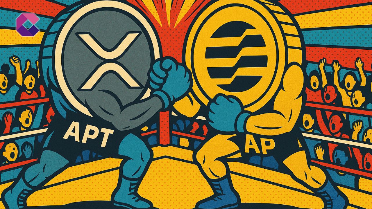 Immagine di due token crypto che si fronteggiano su un ring
