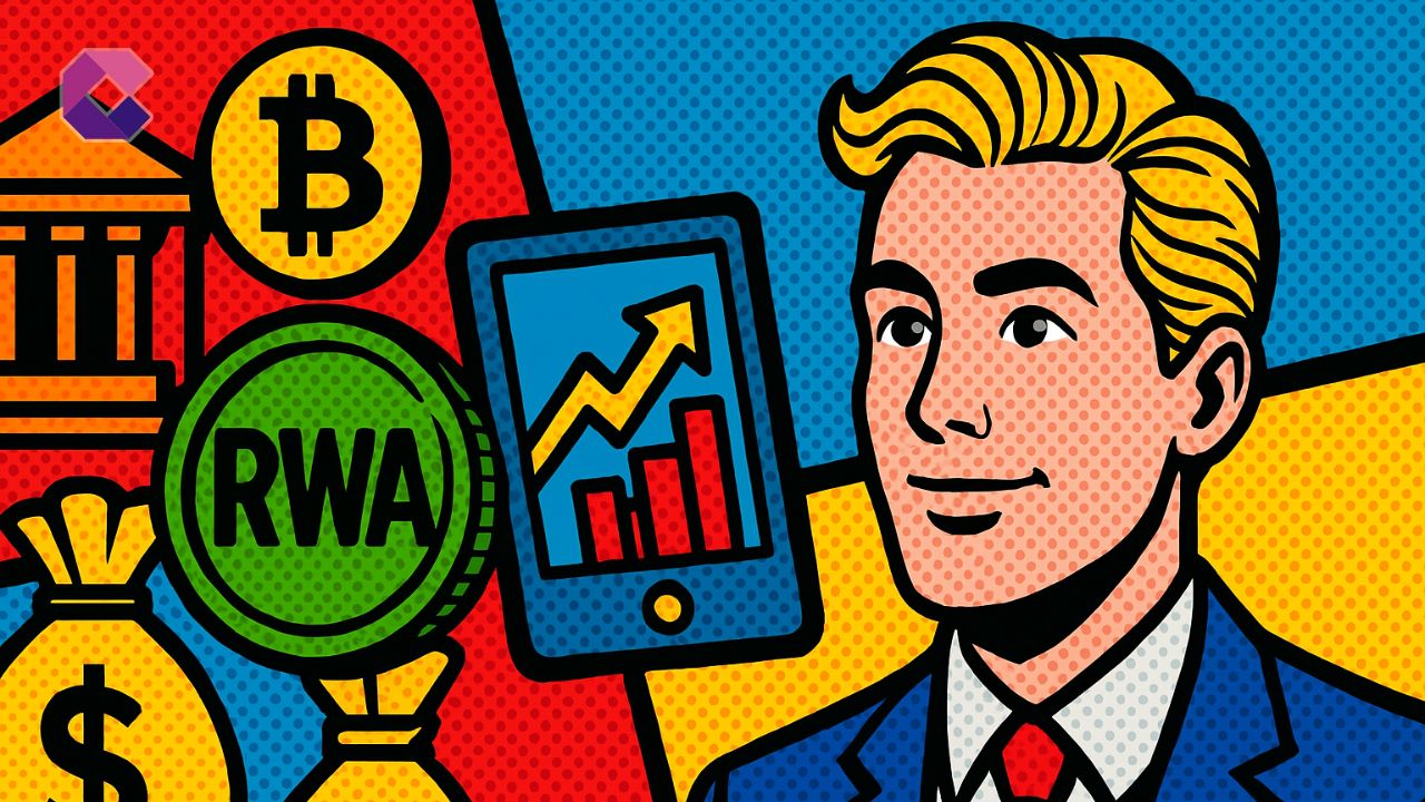 Migliori exchange per comprare RWA - Illustrazione in stile pop art - Cryptonews Italia