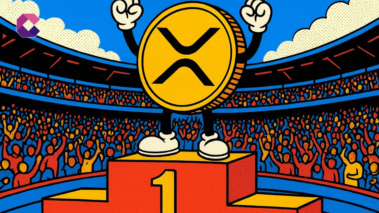 Immagine di un token crypto sul gradino di un podio all'interno di uno stadio
