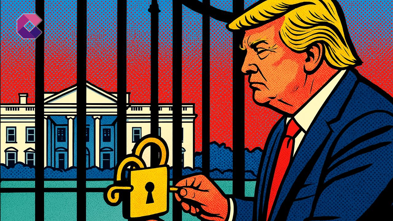 Immagine di Donald Trump che apre il lucchetto di un cancello