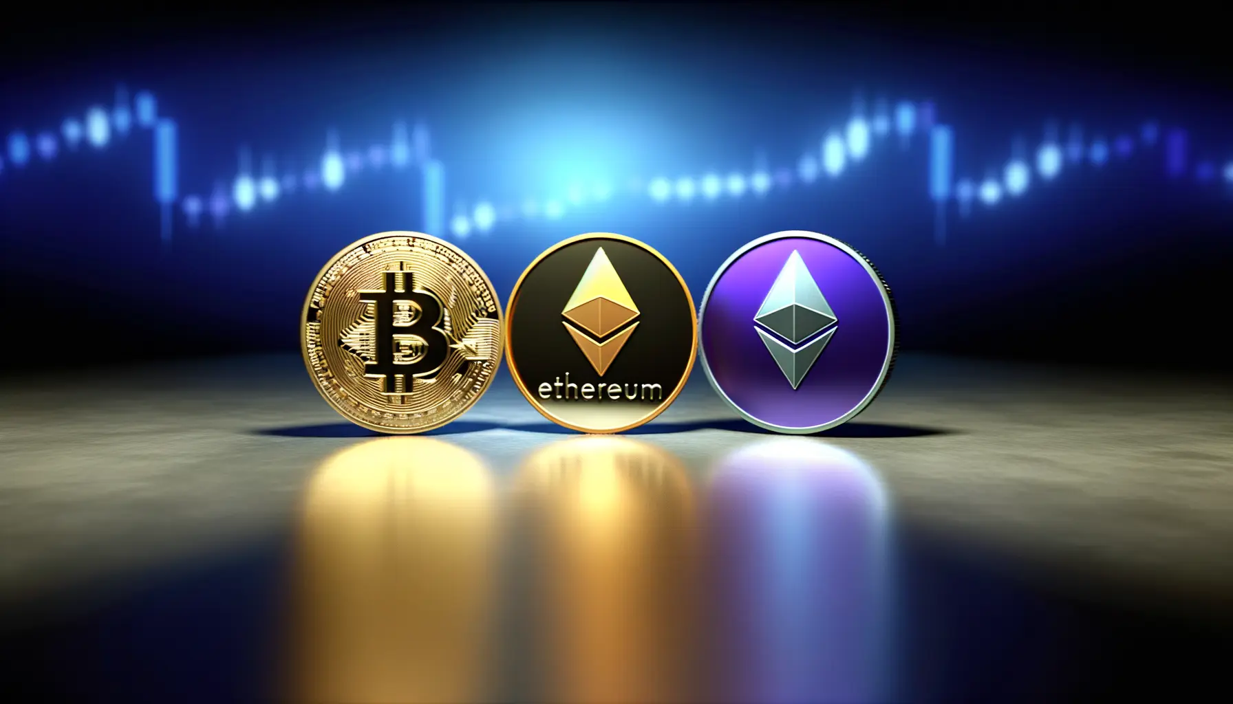 Bitcoin, Ethereum, and Solana coins representing GSR's Core3 multi-asset ETF portfolio