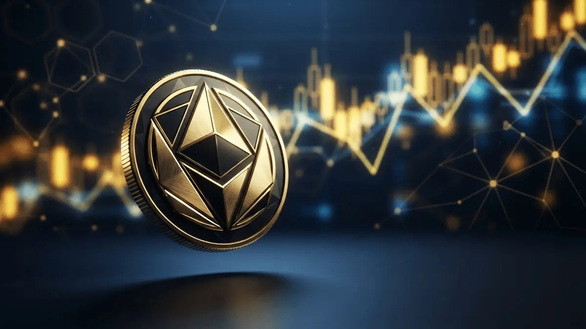 BNB coin with technical analysis chart patterns and blockchain network visualization