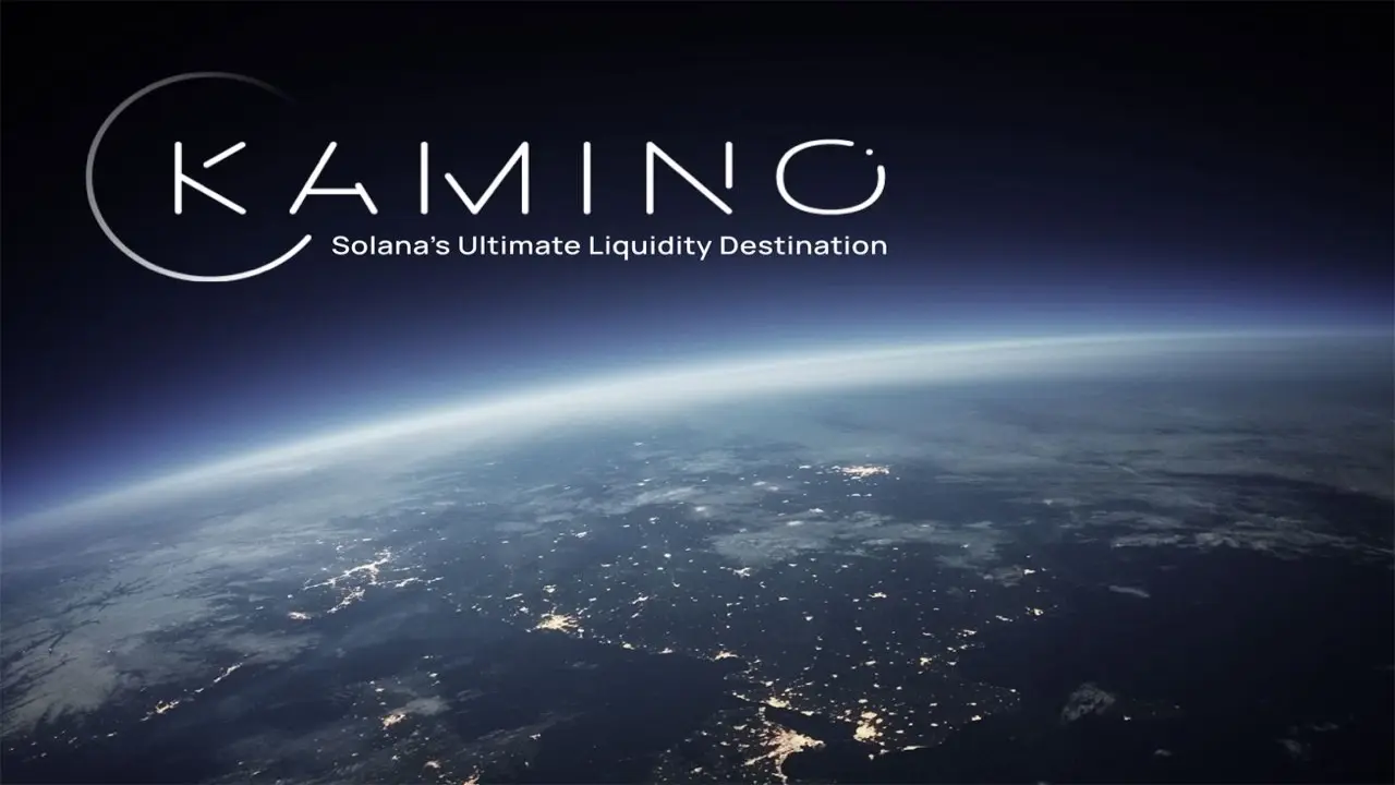 Kamino Finance logo and slogan over a cinematic view of Earth from space at night.