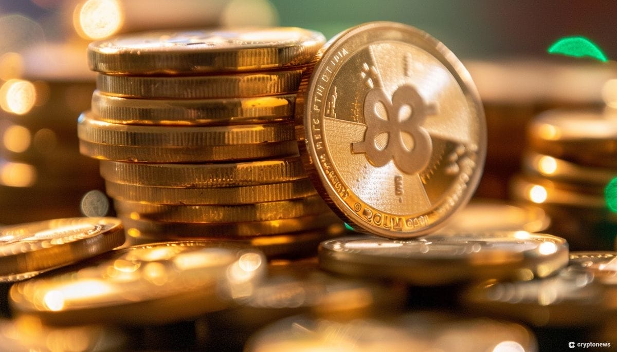 عملات معدنية متراصة فوق بعضها البعض تحمل شعار عملة تيثر