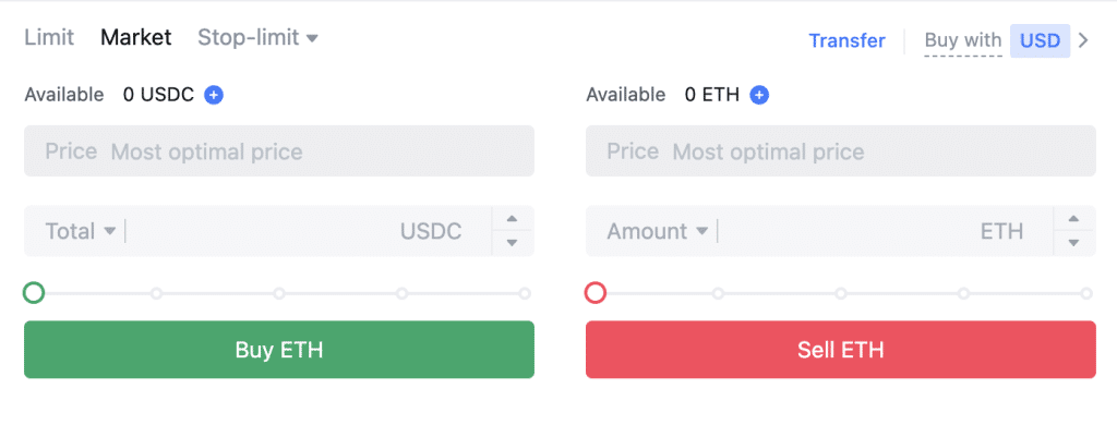 واجهة لنموذج تحويل من USDT إلى ETH على إحدى منصات التداول